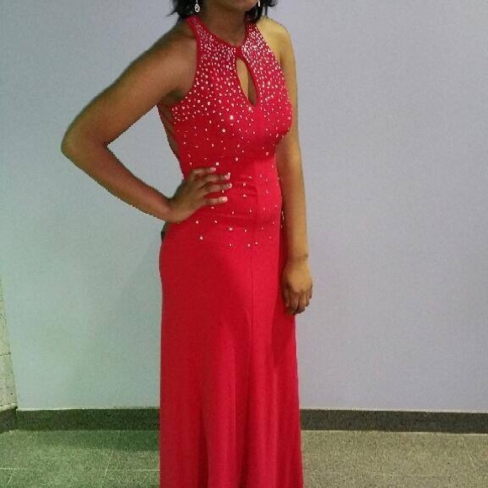 Red Open Cross Back Prom Dress
